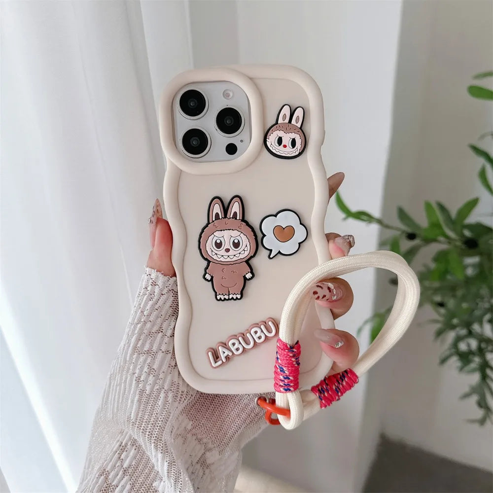 Labubu Cute 3D iPhone Case – with Wrist Strap, Silicone Soft Protective