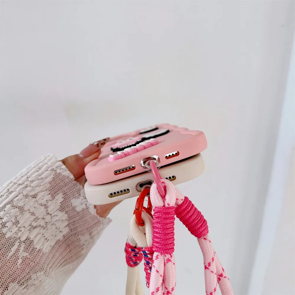 Labubu Cute 3D iPhone Case – with Wrist Strap, Silicone Soft Protective