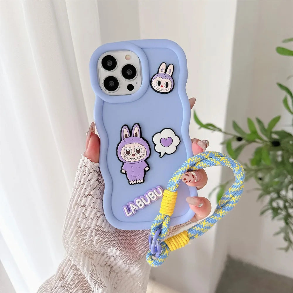 Labubu Cute 3D iPhone Case – with Wrist Strap, Silicone Soft Protective