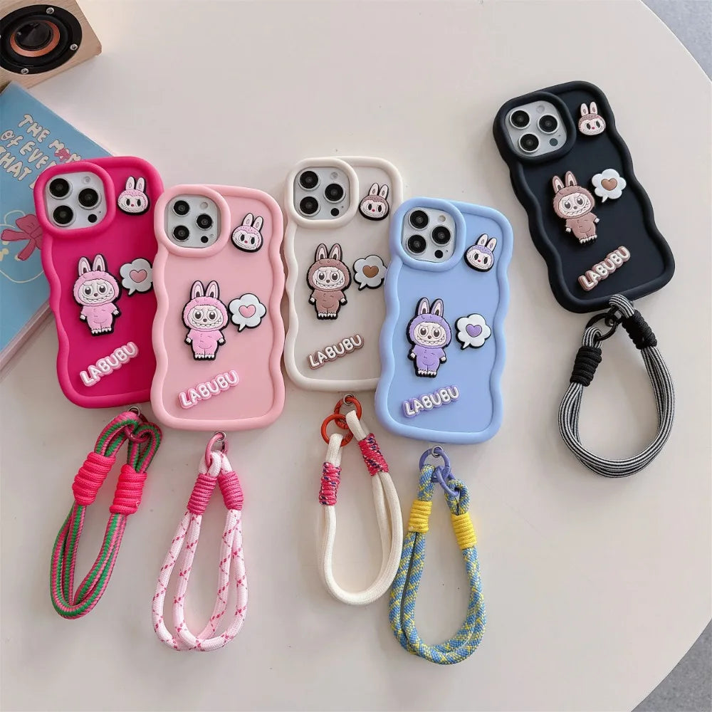 Labubu Cute 3D iPhone Case – with Wrist Strap, Silicone Soft Protective