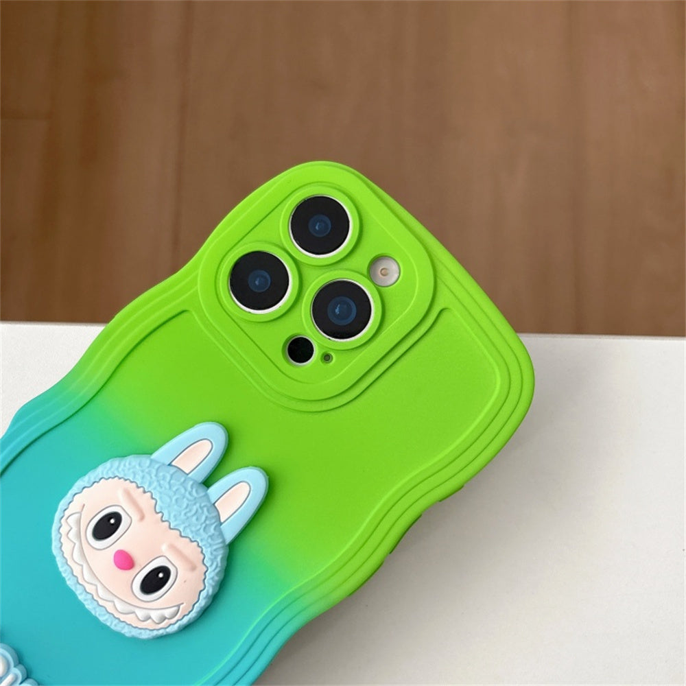 Labubu Cute Soft Wavy Gradient iPhone Case – with Wrist Strap