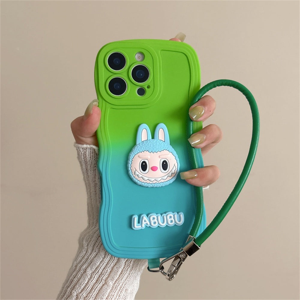 Labubu Cute Soft Wavy Gradient iPhone Case – with Wrist Strap