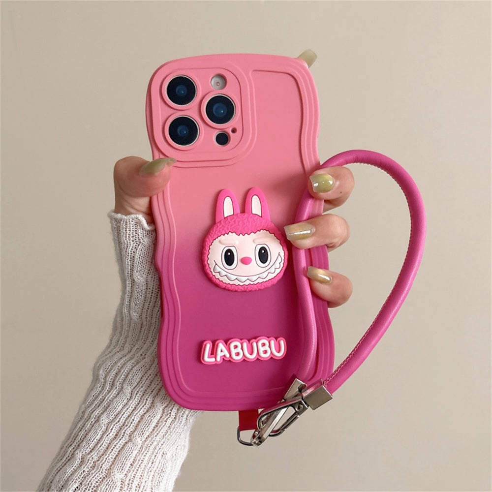 Labubu Cute Soft Wavy Gradient iPhone Case – with Wrist Strap