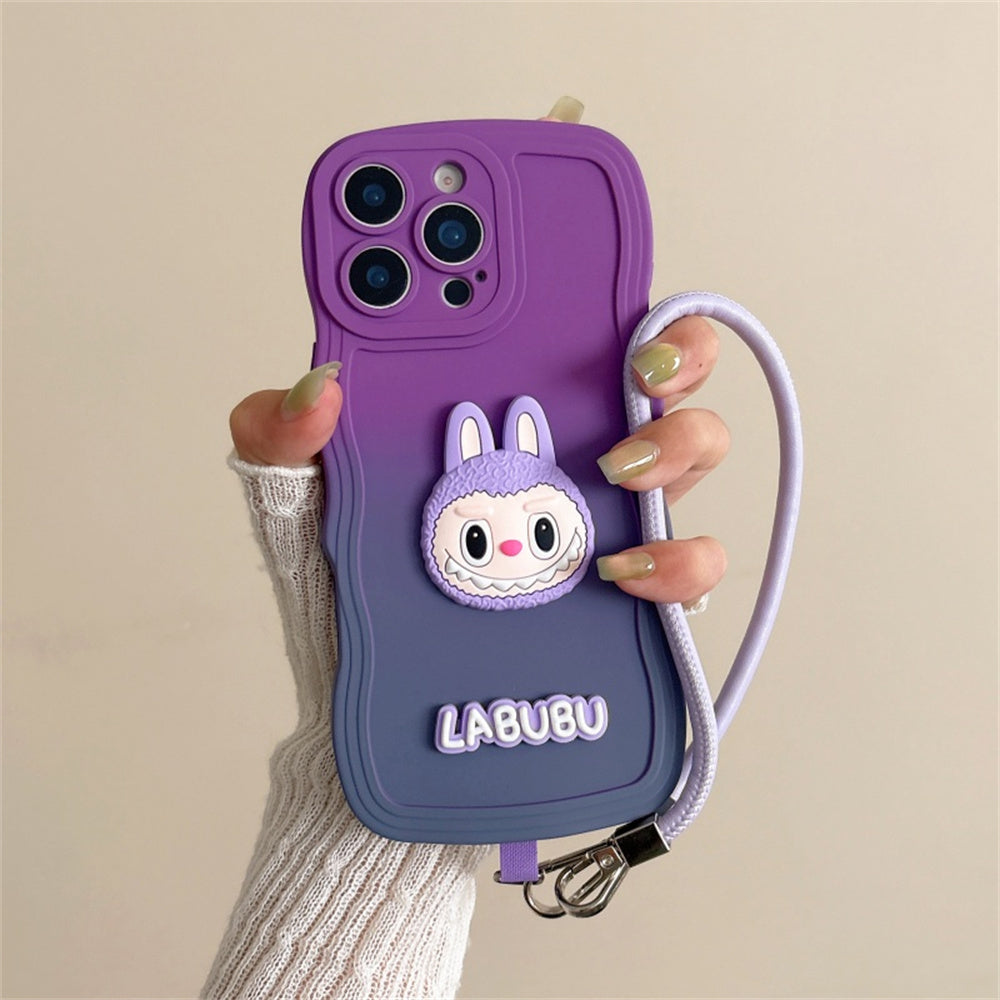 Labubu Cute Soft Wavy Gradient iPhone Case – with Wrist Strap