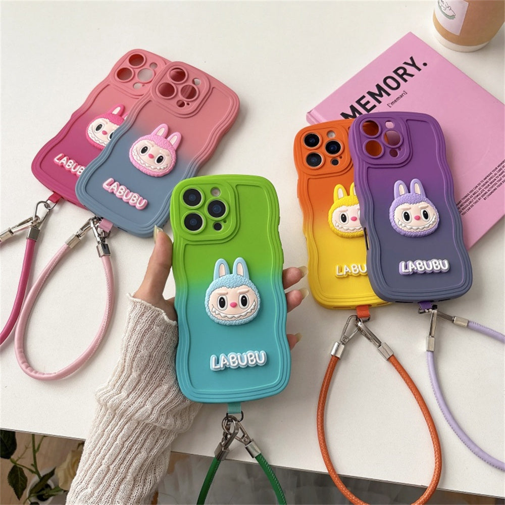Labubu Cute Soft Wavy Gradient iPhone Case – with Wrist Strap