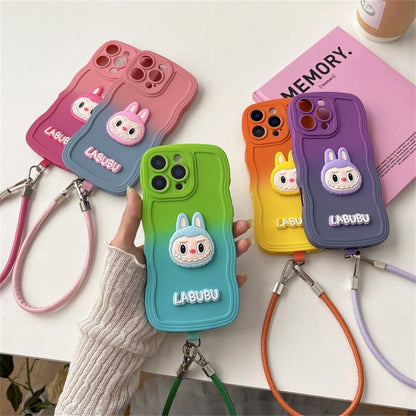 Labubu Cute Soft Wavy Gradient iPhone Case – with Wrist Strap