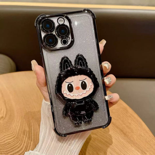 Cute Cartoon Labubu Zimomo Silicone with Stand | Brown/Pink - iPhone Case (Copy)
