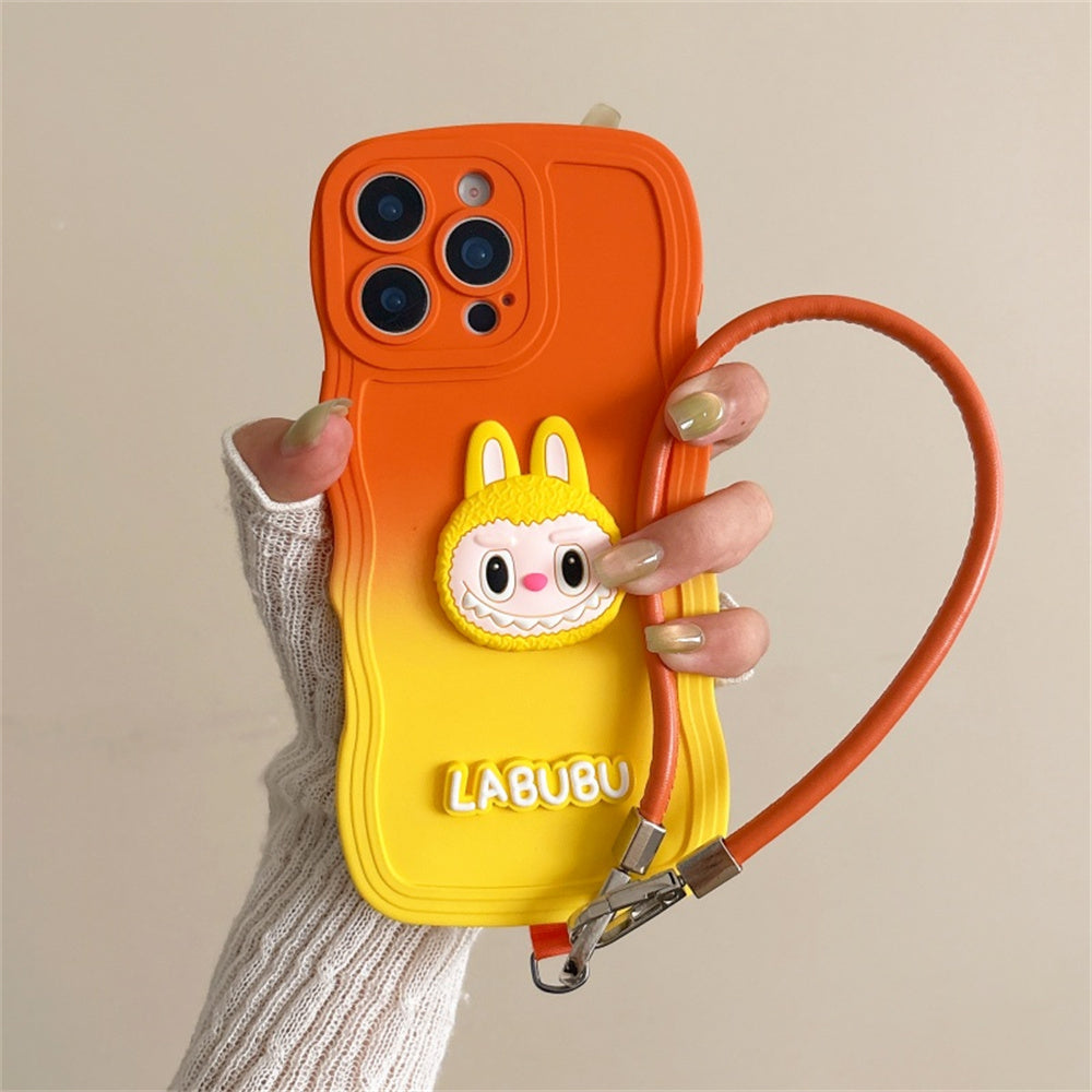 Labubu Cute Soft Wavy Gradient iPhone Case – with Wrist Strap