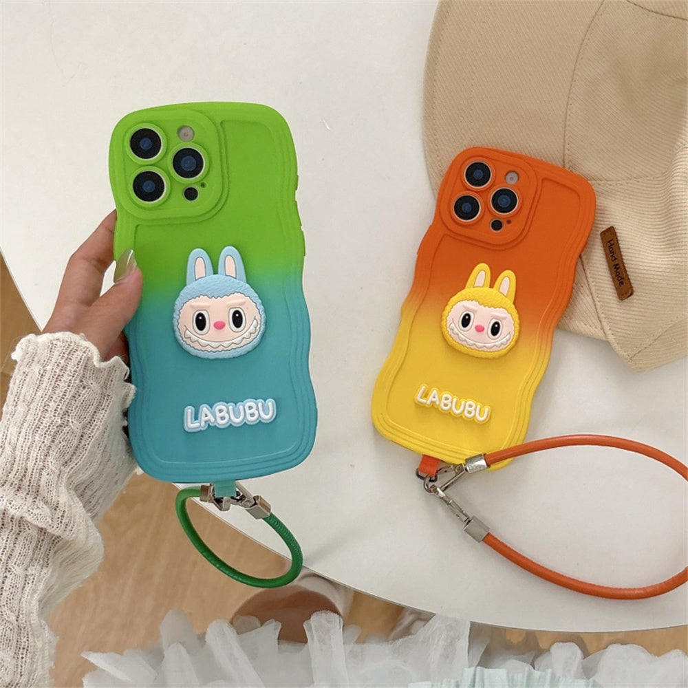 Labubu Cute Soft Wavy Gradient iPhone Case – with Wrist Strap