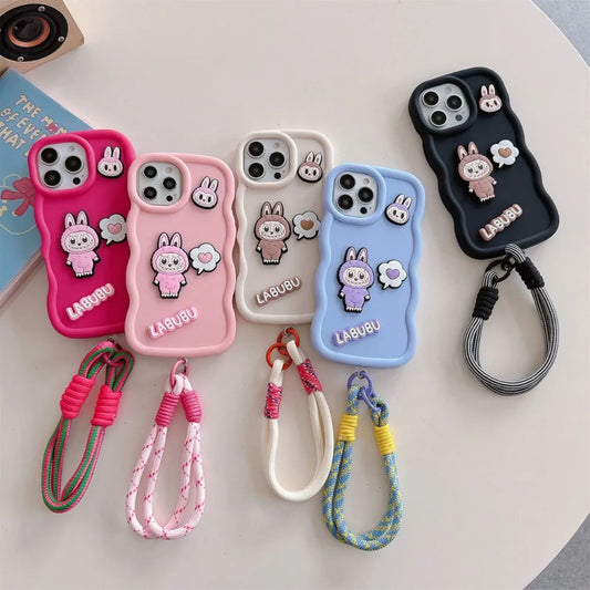 Labubu Cute 3D iPhone Case – with Wrist Strap, Silicone Soft Protective