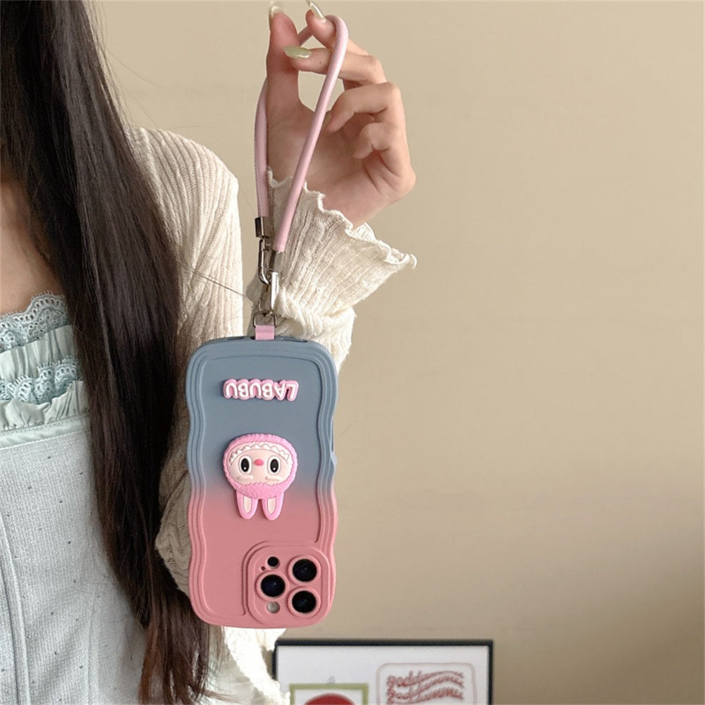 Labubu Cute Soft Wavy Gradient iPhone Case – with Wrist Strap