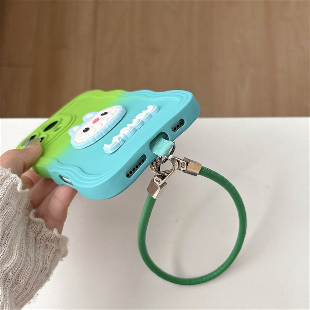 Labubu Cute Soft Wavy Gradient iPhone Case – with Wrist Strap