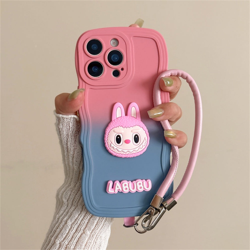 Labubu Cute Soft Wavy Gradient iPhone Case – with Wrist Strap