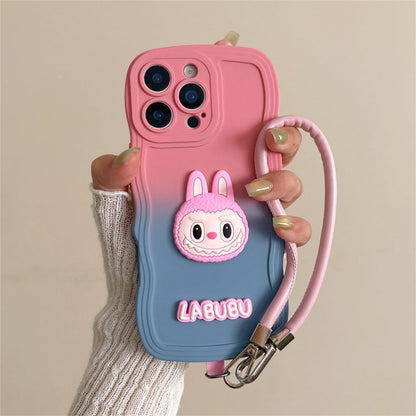 Labubu Cute Soft Wavy Gradient iPhone Case – with Wrist Strap