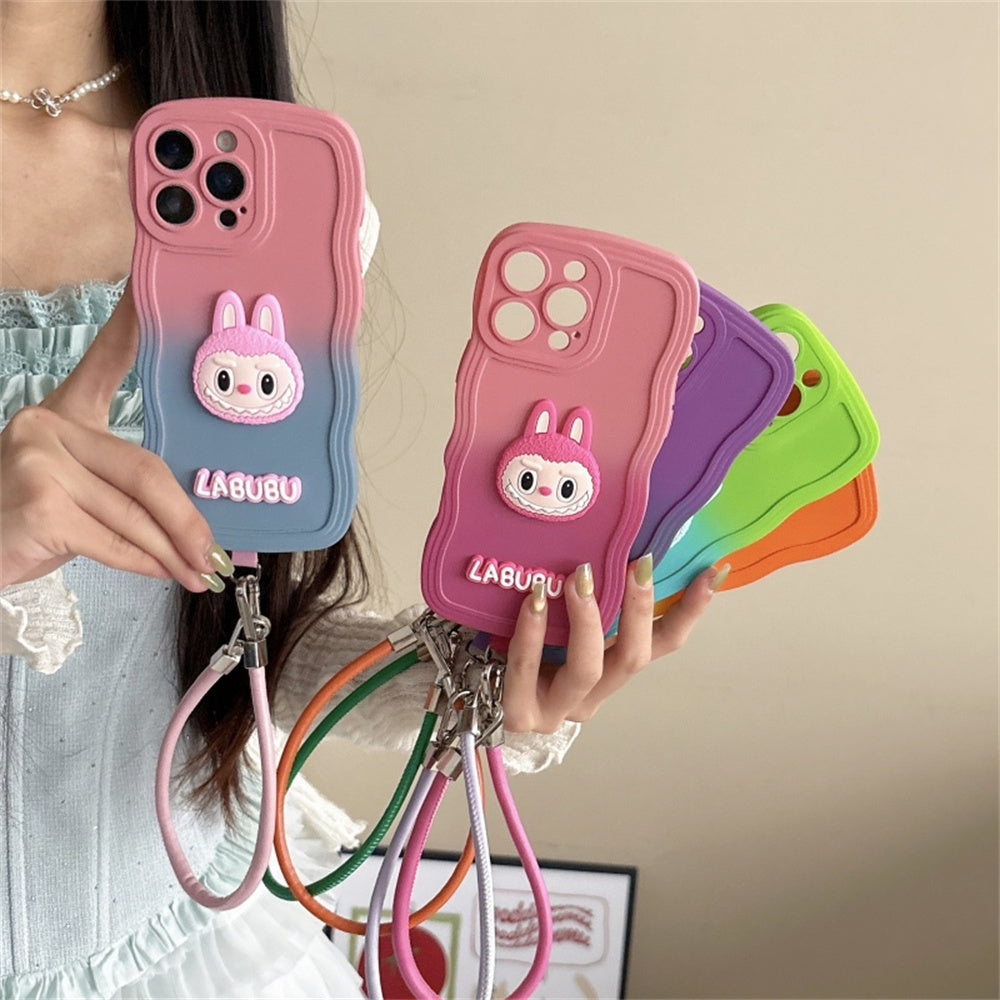 Labubu Cute Soft Wavy Gradient iPhone Case – with Wrist Strap
